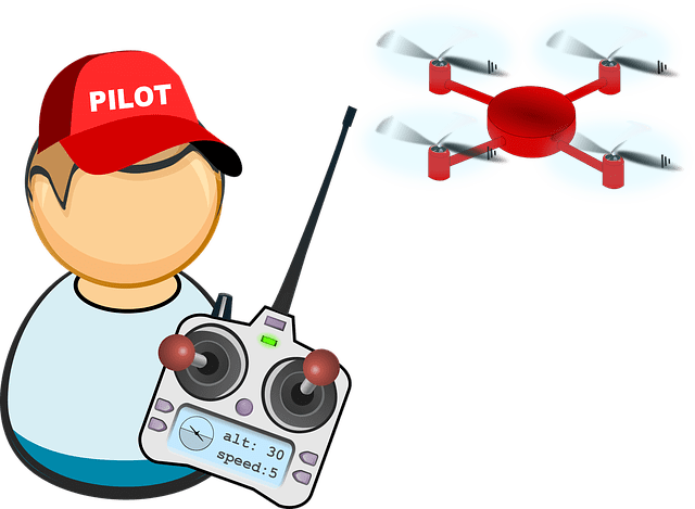 A graphic showing a drone and the person controlling it.