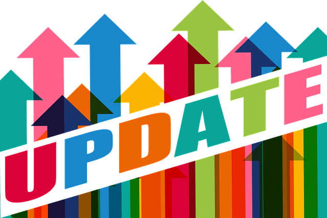 A graphic symbolises a new development with arrows and the word "update".
