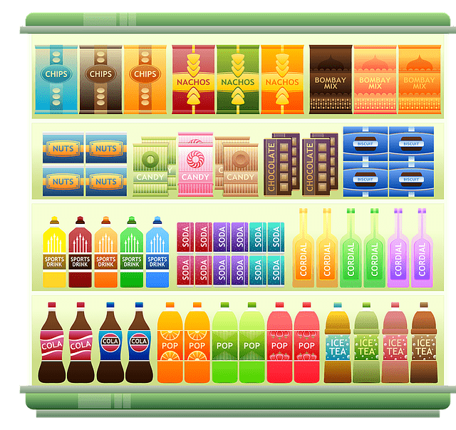 A graphic schowing various products in a supermarket.
