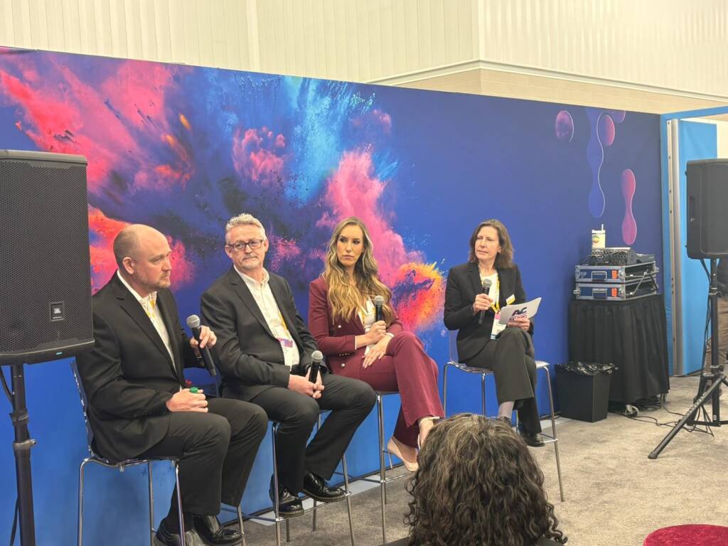 At the ACS Community Hub (from left to right): Brian Okerberg (PPG), Angus Findlay (Akzo Nobel), Alix Stevenson (Standard Paints) and Kirsten Wrede (European Coatings).